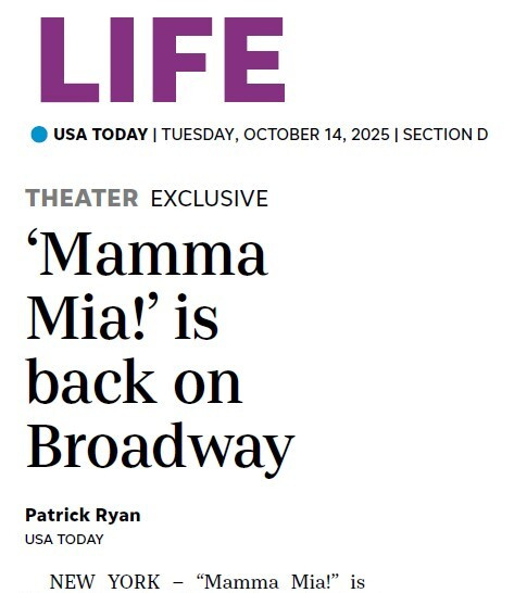 Image of Mamma Mia in USA Today article